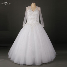 Vestidos de boda baratos hechos en China Bling nupcial piso longitud vestido de novia de manga larga RSW806 2024 - compra barato