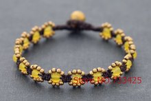 Lemon Daisy Bracelet with waxed cord weaved,thai style brass bracelet for women,5pcs/lots free shipping 2024 - buy cheap