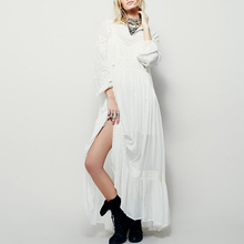 Женское платье с v-образным вырезом KIYUMI, винтажное свободное платье с цветочной вышивкой на шнуровке и v-образным вырезом на осень 2024 - купить недорого