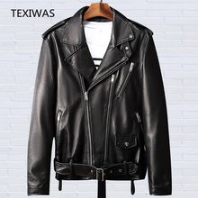 Men's Sheepskin zip motorcycle real leather jacket coat male Genuine Leather jacket with belt Bomber Biker Coat Spring 2024 - buy cheap