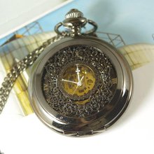 vintage Steampunk Hollow Black Flower hand wind Mechanical Pocket Watch Men Women watches clock time metal stainless steel 2017 2024 - buy cheap