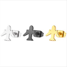 Brincos de avião pequeno de aço inoxidável, 1 par, simples, esportivo, joias de orelha, moda de avião, para mulheres, homens, meninas 2024 - compre barato