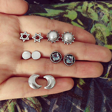 Conjunto de pendientes bohemios Retro de cristal de Luna para mujer, Set de 10 unidades de pendientes de Color plata geométricos con estrellas huecas, regalo de joyas de fiesta 2024 - compra barato