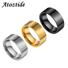 Гладкие кольца для мужчин и женщин, 8 мм, из нержавеющей стали, полированные, черного, золотого, серебряного цвета, обручальные кольца 2024 - купить недорого
