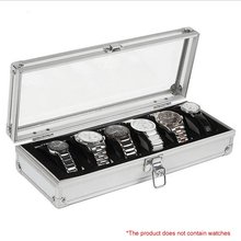Caja de almacenamiento para exhibición de joyas, organizador de caja de reloj de aluminio, embalaje de plata para hombres, regalo de San Valentín, 6 ranuras 2024 - compra barato