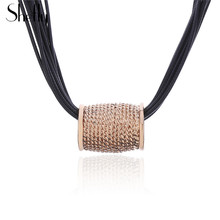 Vintage Big Round Rose Gold Pendant Necklace Black Multi-layer Leather Chains Ethnic Choker Necklace Statement Jewelry Gifts New 2024 - buy cheap