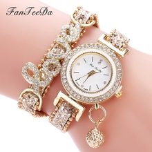 FanTeeDa Top Brand Women Bracelet Watches Ladies Love Leather Strap Rhinestone Quartz Wrist Watch Luxury Fashion Quartz Watch 2024 - купить недорого