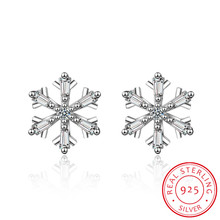 2019 Free Shipping Fashion 925 Sterling Silver Crystal Snowflake Stud Earrings Fine Jewelry Pendientes Brincos De Prata 2024 - buy cheap