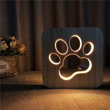 Pata de cachorro com lâmpada 3d de madeira, noite, decoração de quarto infantil, luz branca quente, luz única, festa de aniversário, presente para amigos 2024 - compre barato