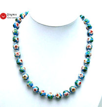 Qingmos-gargantilla de Cloisonne azul cielo para mujer, collar de flor blanca Cloisonne redondo azul de 12mm, Newelry-5963 fina de 20" 2024 - compra barato