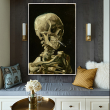 Голова скелета Ван Гога, размножение масляной живописи на холсте, постеры и принты, Скандинавская Настенная картина для гостиной 2024 - купить недорого