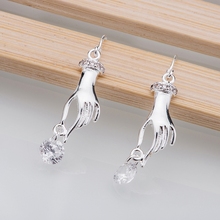 Silver Plated  earrings , Silver Plated fashion jewelry , shiny handsshape /cgwakyda dyeampla LQ-E254 2024 - buy cheap