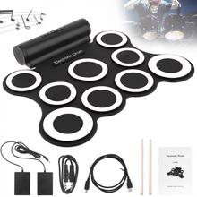 9 Pads Electronic Roll up Silicone MIDI Drum Double Speakers Stereo Electric Drum Kit with Drumsticks and Sustain Pedal 2024 - buy cheap