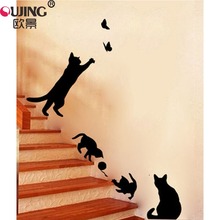 Cartoon Black Naughty Kitten Wall Sticker For Kids Room Bedroom Stairs Home Decoration Vinyl Wall Decals Cute Cats DIY Art Mural 2024 - buy cheap