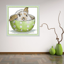 Joy Sunday A Rabbit in a Teacup DA192 DMC 14CT and 11CT Cross Stitch kits DIY Printed Embroidery set Needlework Home Decor 2024 - buy cheap