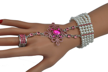 2016 pulsera elástica de perlas de moda brazalete con cadena de mano de diamantes de imitación de cristal joyería de Boda nupcial 2024 - compra barato