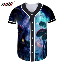 Ujwi-camiseta masculina com botões, camiseta de beisebol curta com estampa 3d, cogumelo mágico, tamanho grande, roupa para homens 2024 - compre barato