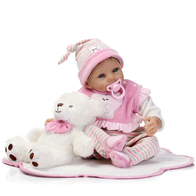 22 дюйма 55 см Reborn Baby Dolls, детская игрушка, силиконовые Новорожденные детские подарки на свадьбу, день рождения голубой и коричневый глаза с медвежонком, игрушки 2024 - купить недорого