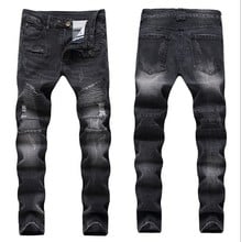 2019 Fashion Hip Hop Patch Men Retro Jeans Knee Rap Hole Zipped Biker Jeans Men Loose Slim Destroyed Torn Ripped Denim Man Jeans 2024 - buy cheap