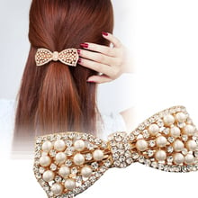 Female Women Fashion Pearls Beading Bow Hair Clip , Lady Rhinestone Barrette Hairpin , Headclip Headwear Accessories For Woman 2024 - buy cheap