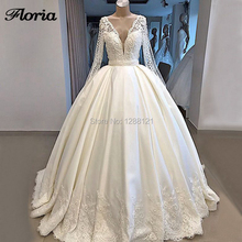 Luxury Dubai Wedding Dresses 2019 Robe De Mairee Sheer Lace Sexy Back V Heavy Pearls Ball Gowns Bridal Wedding Gowns Kaftans New 2024 - buy cheap