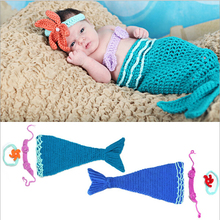 Free Shipping New 2020 Fantasia Infantil Child Girls Baby Mermaid Costume / 3 Pieces Blue Crochet Infant Mermaid Costume 2024 - buy cheap