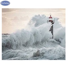diamond embroidery  The lighthouse in the waves 5d diamond painting full diamond mosaic 3d picture of rhinestones cross-st 2024 - buy cheap