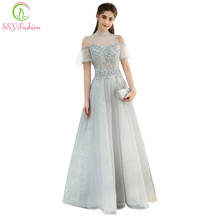 SSYFashion New The Banquet Elegant Grey Lace Evening Dress High-neck Floor-length Beading Prom Formal Party Gown Custom 2024 - buy cheap