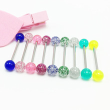 9pcs/set women's beautiful tongue rings piercing tongue bars stainless steel candy color glitters 1.4x16x6mm mixed colors sexy 2024 - buy cheap