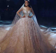 Vestido De novia musulmán De lujo, Vestido De novia con cuentas De encaje, mangas largas, bohemio 2024 - compra barato