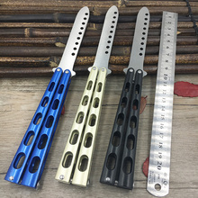440 C Stainless Steel tool knife butterfly training knife 9 holes blade dull tool no edge knife folding trainer 2024 - buy cheap