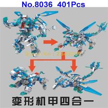 8036 401pcs 4 Shapes Deformation Robot Mech Tiger Bird Building Blocks Toy 2024 - buy cheap