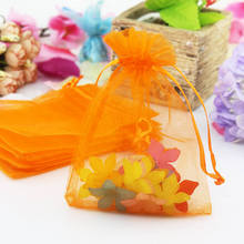 Bolsas para guardar presentes festa de casamento, 7x9cm 100 com cordão laranja, de organza, joias, miçangas para doces, bolsas de embalagem de sabão 2024 - compre barato