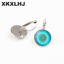 XKXLHJ New Blue Flower of Life Earrings Art Glass Mandala  Divine Geometric Handmade Earrings Fashion  Jewelry Women Gifts 2024 - buy cheap