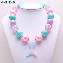 MHS.SUN handmade chunky bubblegum beaded necklace for kids girls charm mermaid tail pendant necklace 1pc DIY baby jewelry gift 2024 - buy cheap