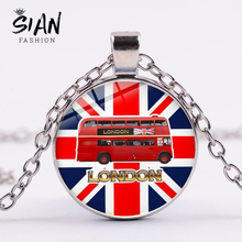 Colar inglaterra vermelho com pingente duplo, colar de autocolante, vista criativa da rua, imagem, cabochão de vidro, lembrança, amigos, presente 2024 - compre barato