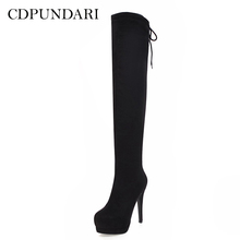 Stretch Fabric Super High Heels Over The Knee Boots Women Thigh High Long Boots Winter Platform Boots Shoes Woman 2024 - buy cheap