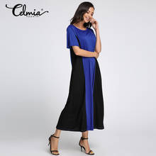 Celmia 2018  Summer Women Maxi Dress O Neck Short Sleeve Pockets Beach Long Dress Casual Party Maxi Dresses Vestido De Festa 2024 - buy cheap