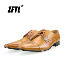 Zftl sapatos sociais masculinos de couro legítimo, novo sapato masculino de tamanho grande com renda, estilo britânico, aumento de sapato 2024 - compre barato