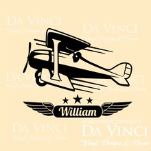 Airplane Aircraft Biplane Planes Wing Wall Custom Name Vinyl Wall Decal Sticker 2024 - buy cheap