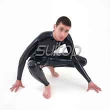 Suitop  black rubber catsuit with front zip through crotch 2024 - buy cheap