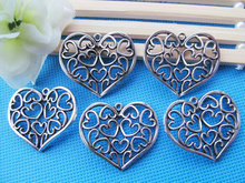 12pcs Antique silver tone/Antique Bronze Filigree Hollow Page Heart Pendant Charm/Finding,DIY Jewellry Making Accessory 2024 - buy cheap