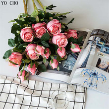 YO CHO Home Decoration Accessories Chrisma Silk Roses Artificial Flowers Leaves Flores Autumn Decoration Peony Fake Flowers 2024 - buy cheap