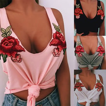 Rose Embroidered Tank Top Women Sexy Crop Top 2020 Summer Backless Stretch White Black Pink Punk Vest Tees Streetwear Size S-2XL 2024 - buy cheap