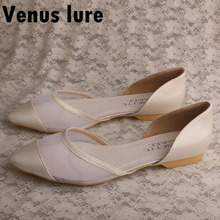 Customization Wedding Shoes Flats Luxury Womens Shoes Flats Ivory Satin 2024 - buy cheap