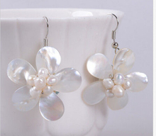 hj 00410 Motherof pearl MOP shell pearl flower dangle earrings 2024 - buy cheap