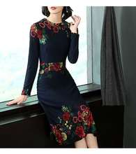 Spring Autumn Long Sleeve O-Neck A-Line Midi Vestidos Elegant Ladies Dress Printed Floral Vintage Dresses RE2151 2024 - buy cheap