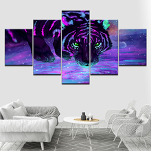 Green eyes purple Glowing tiger 5 Piece HD Wallpapers Art Canvas Print modern Poster Modular art painting Living Room Home Decor 2024 - buy cheap