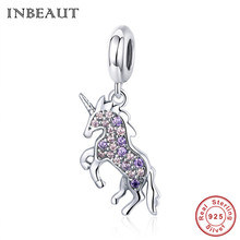 INBEAUT Real 925 Sterling Silver Purple&Brown Cubic Zirconia Unicorn Charm Shaped Fairy Tale Horse Beads fit Brand  Bracelet 2024 - buy cheap