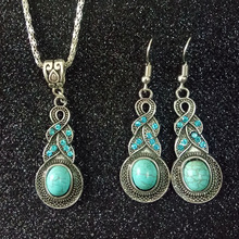 Joias de moda quente, conjuntos de joias de pedra étnica, colar de prata tibetana para mulheres 2024 - compre barato